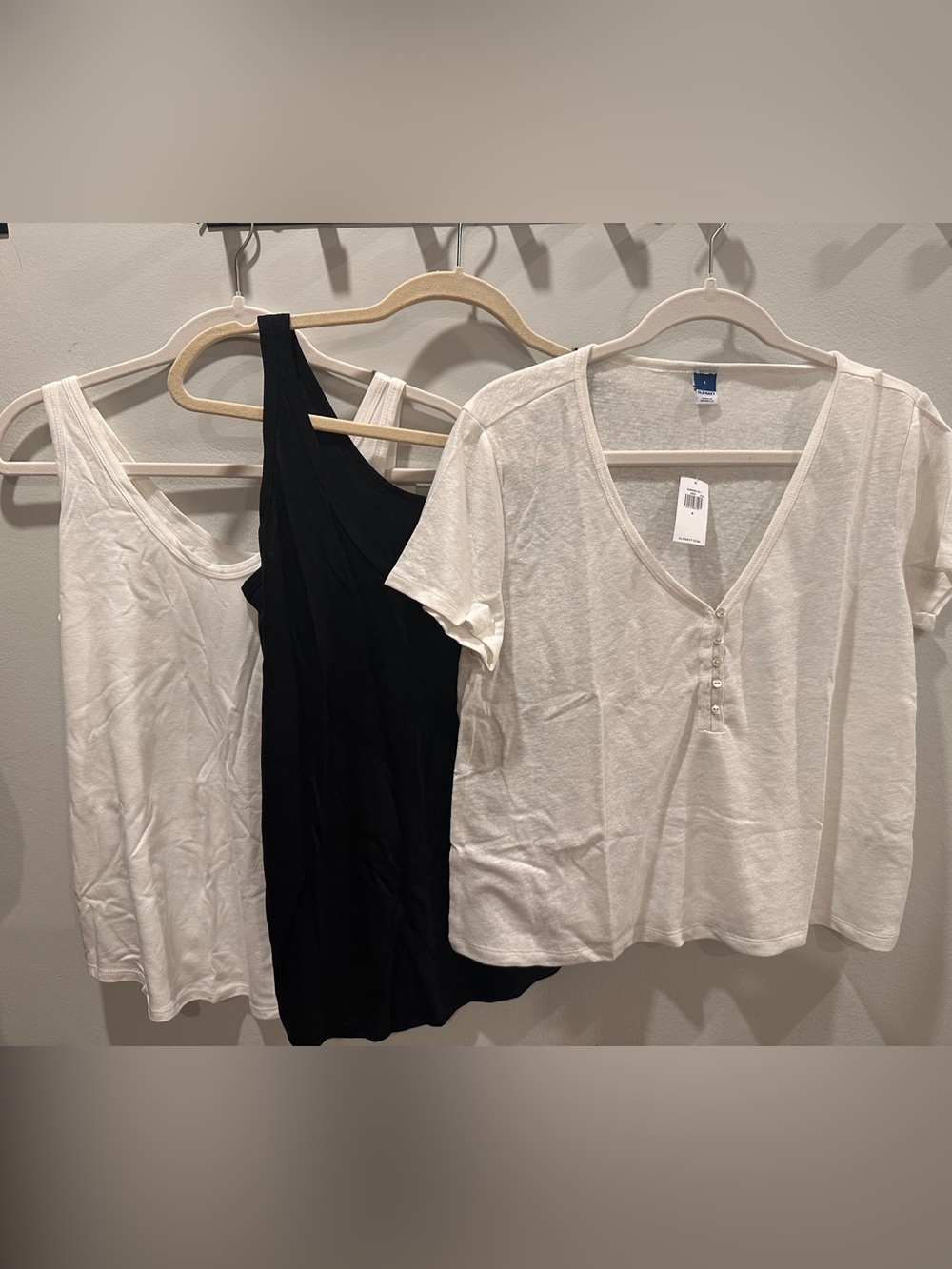 Women’s White V-Neck Button Front Top and two tank tops